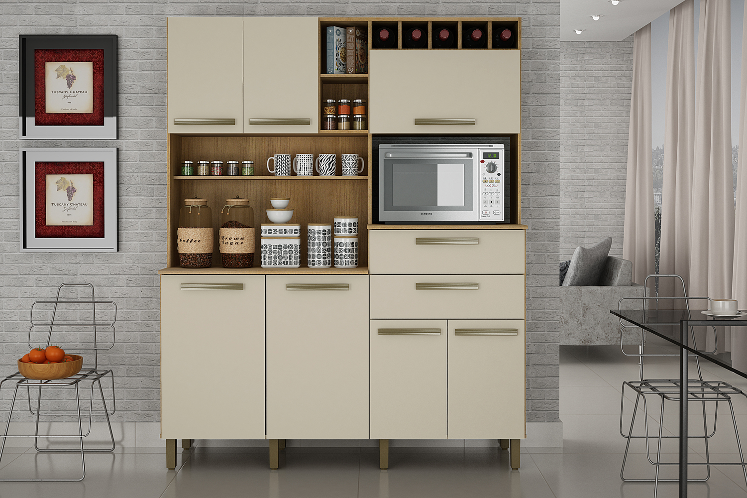 Armario para Cozinha 7 Portas Monte Rey Valdemoveis Cinamomo/Off White