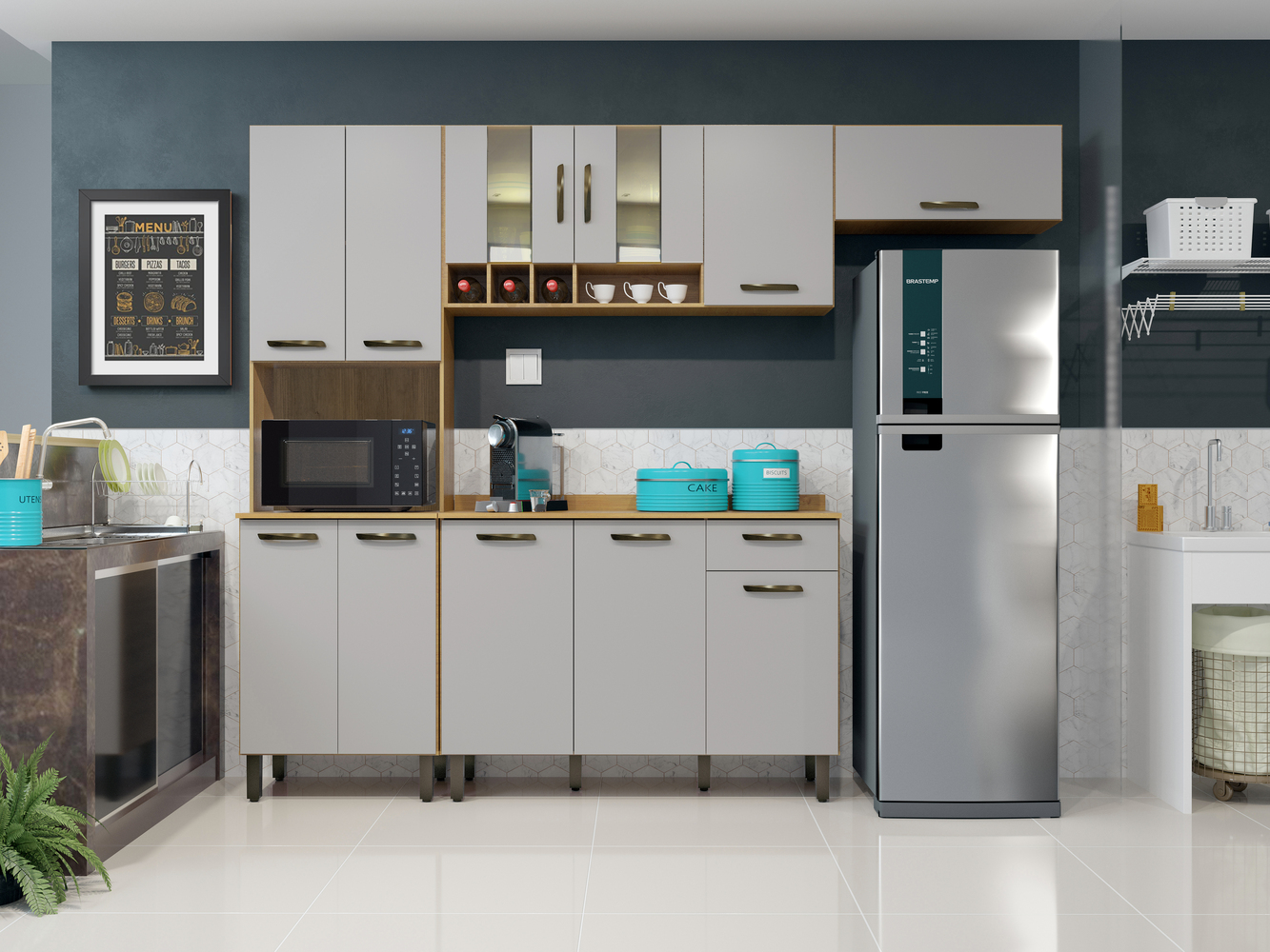 Cozinha 4 peças Zafira Valdemoveis Cinamomo/Off White