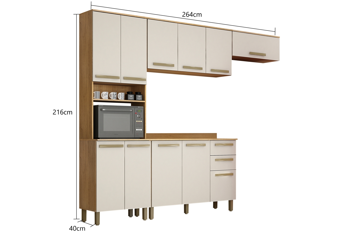 Cozinha Compacta 4 Peças 11 Portas Alpes Valdemoveis Cinamomo/Off White