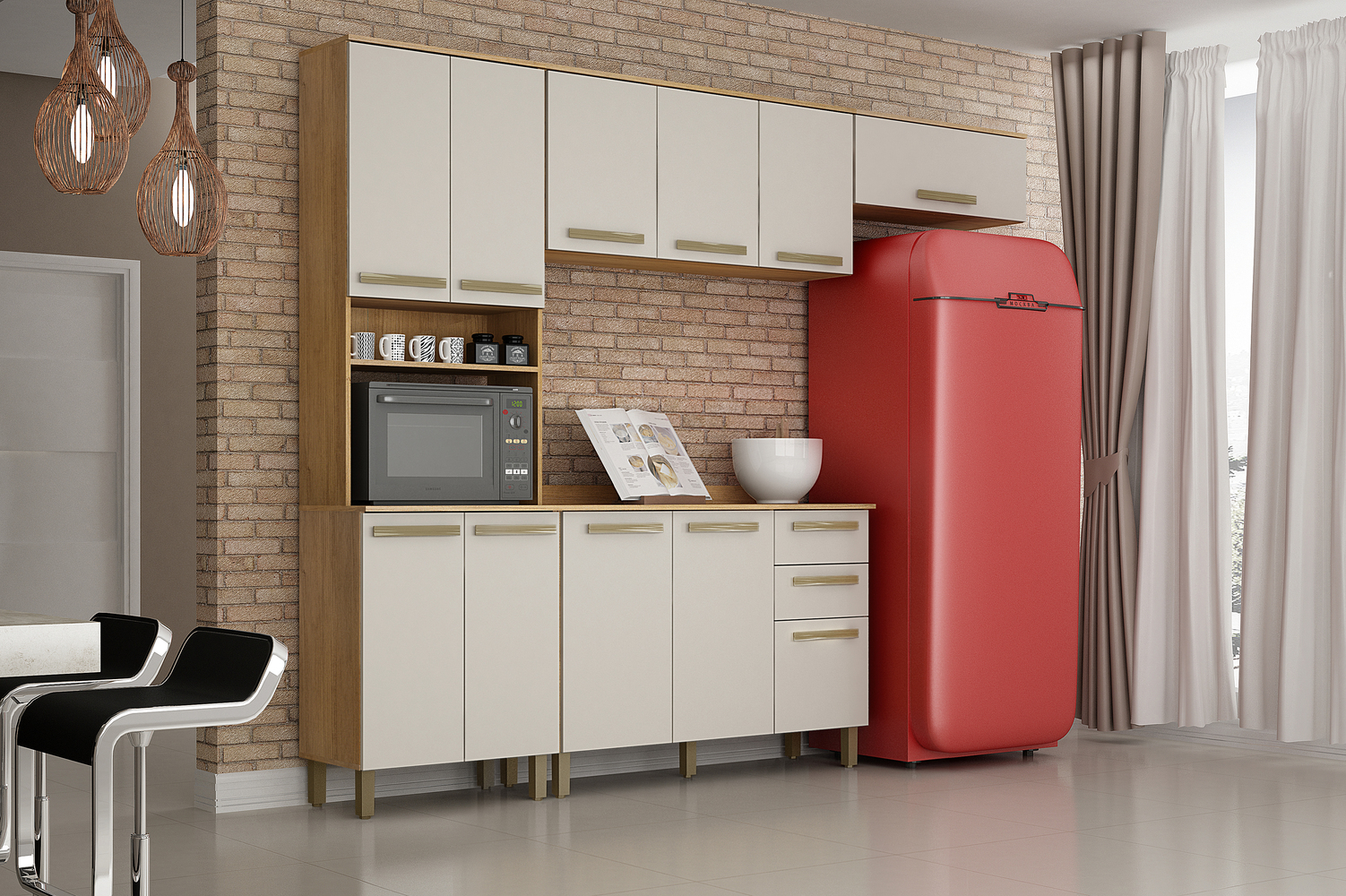 Cozinha Compacta 4 Peças 11 Portas Alpes Valdemoveis Cinamomo/Off White