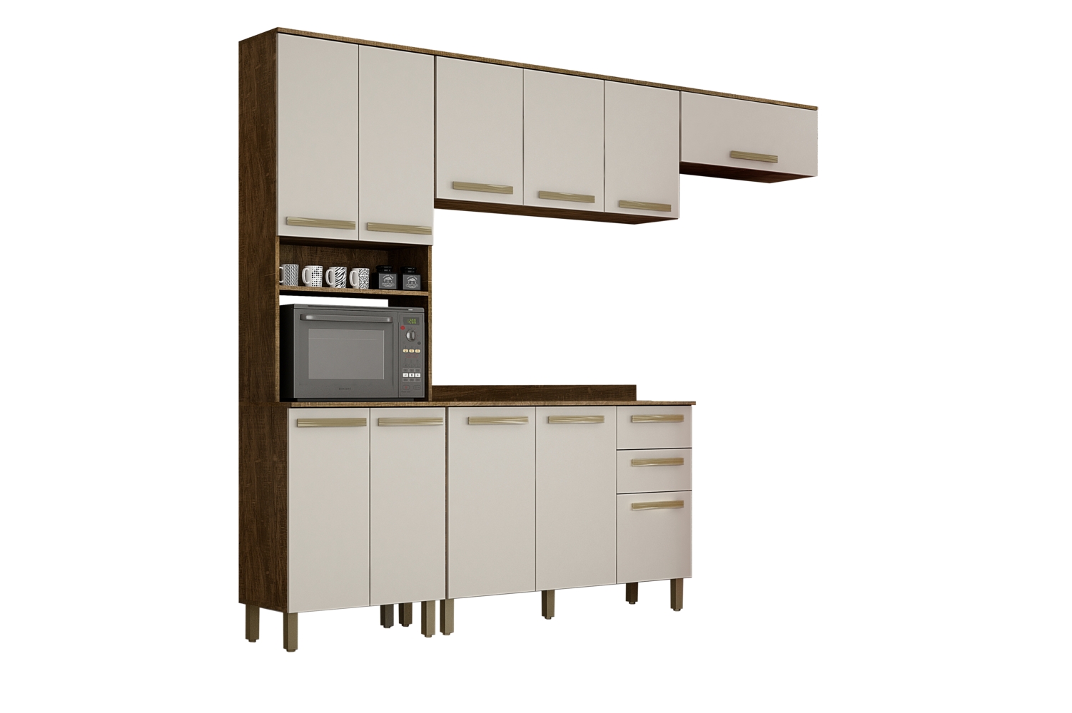 Cozinha Compacta 4 Peças 11 Portas Alpes Valdemoveis Ipê/Off White