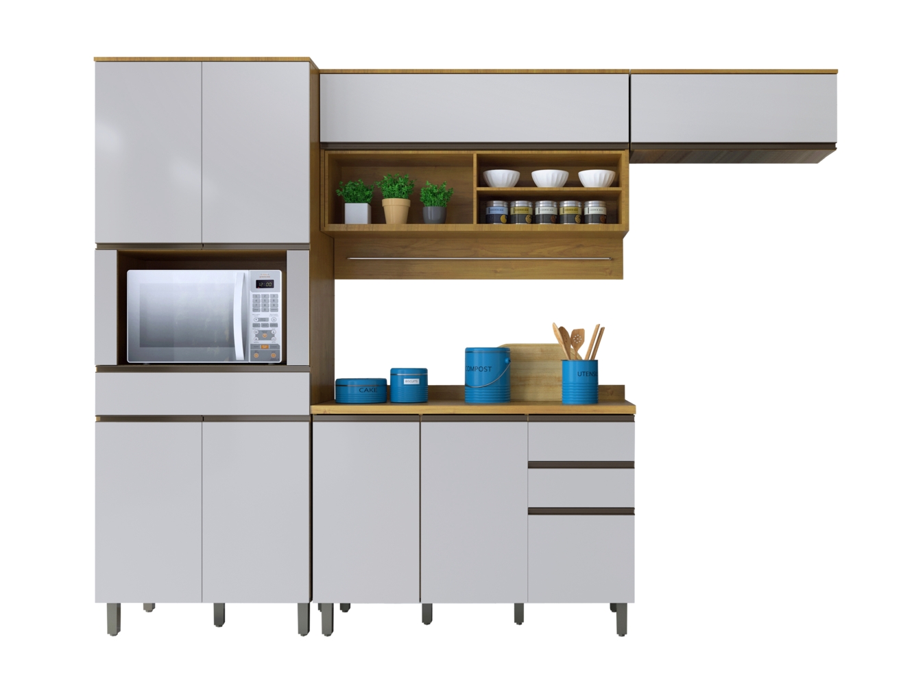 Cozinha Compacta 4 Peças Turquesa Valdemoveis Cinamomo/Off White