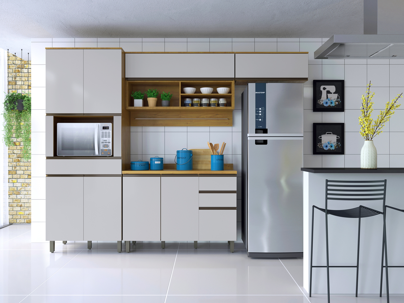 Cozinha Compacta 4 Peças Turquesa Valdemoveis Cinamomo/Off White
