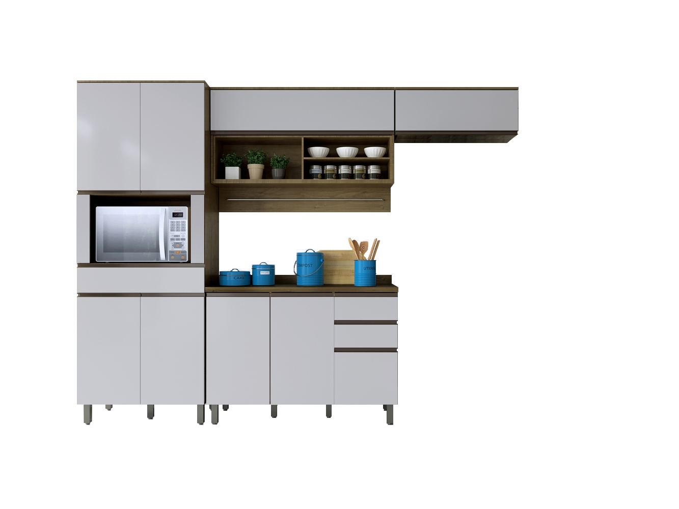 Cozinha Compacta 4 Peças Turquesa Valdemoveis Ipê/Off White