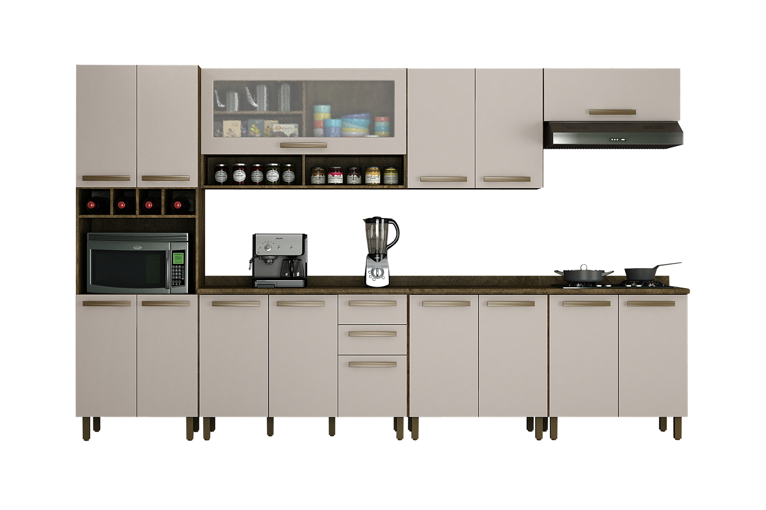 Cozinha Completa Perola 7 Peças 15 Portas 2 Gavetas Valdemoveis Cinamomo/Off White
