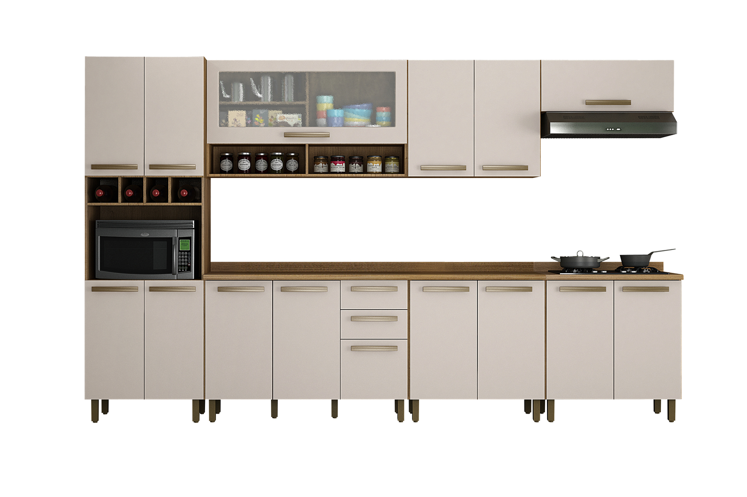 Cozinha Completa Perola 7 Peças 15 Portas 2 Gavetas Valdemoveis Cinamomo/Off White