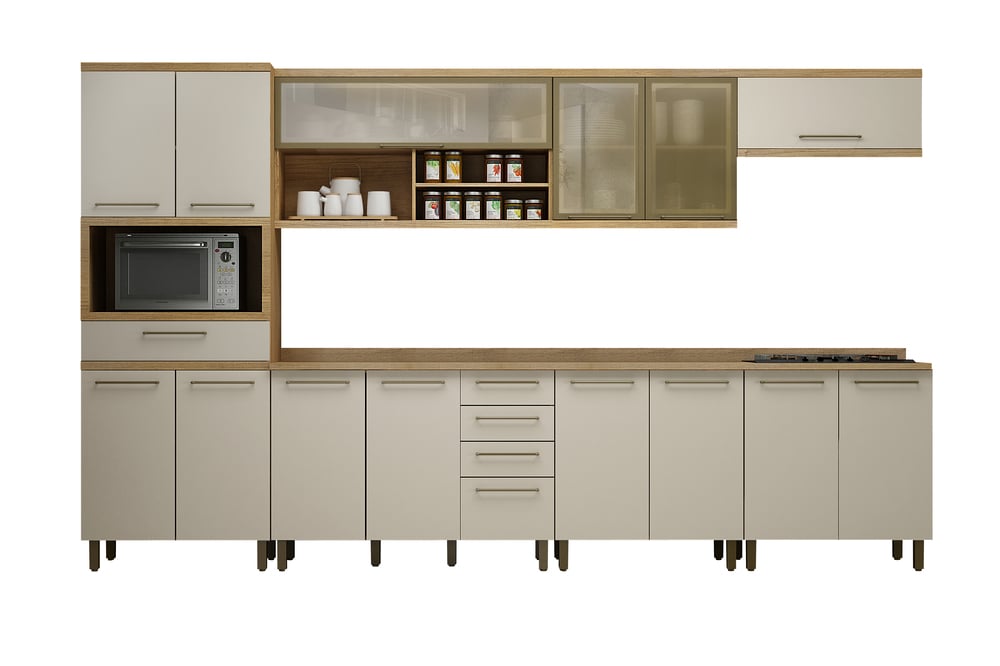 Cozinha Completa Tarantela 7 Peças 14 Portas 4 Gavetas Valdemoveis Cinamomo/Off White