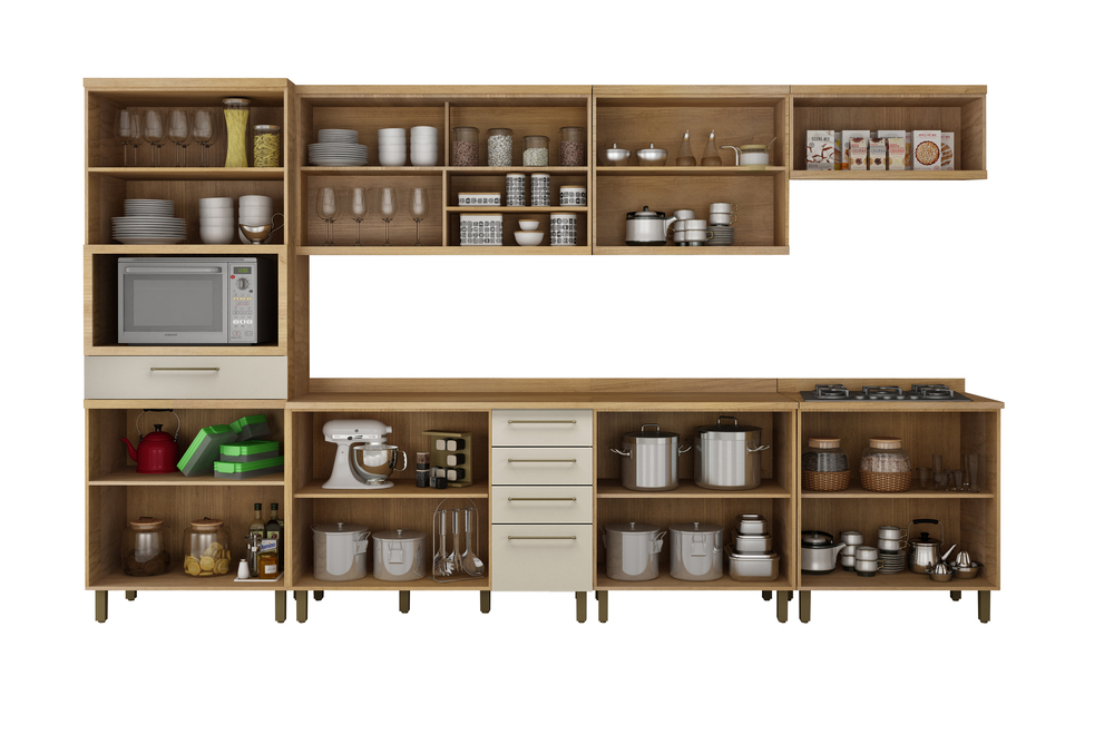 Cozinha Completa Tarantela 7 Peças 14 Portas 4 Gavetas Valdemoveis Cinamomo/Off White