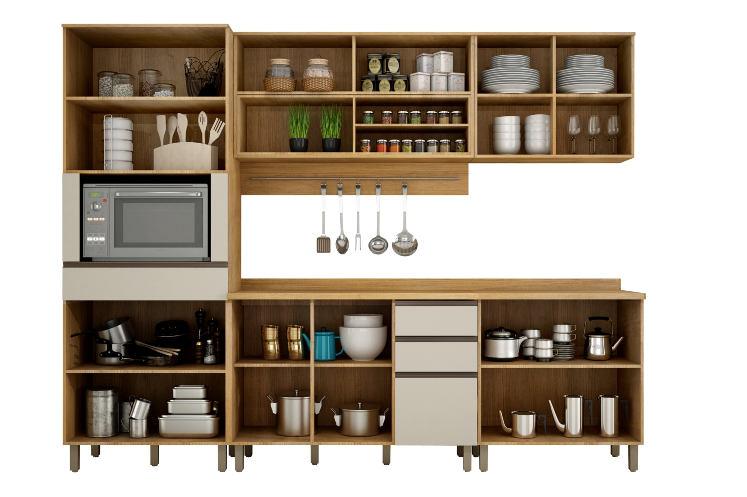 Cozinha Completa Turquesa 5 peças 12 portas 03 gavetas Valdemoveis Cinamomo/Off White