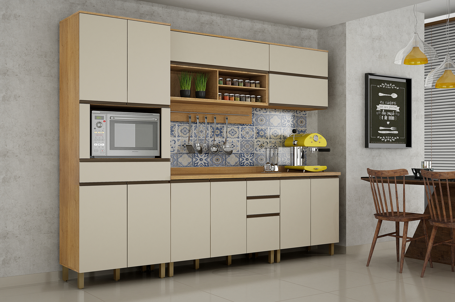 Cozinha Completa Turquesa 5 peças 12 portas 03 gavetas Valdemoveis Cinamomo/Off White
