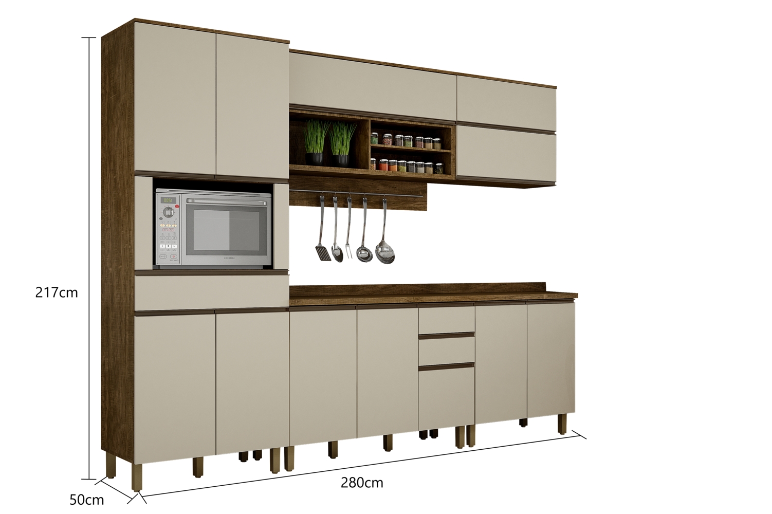 Cozinha Completa Turquesa 5 peças 12 portas 03 gavetas Valdemoveis Ipê/Off White