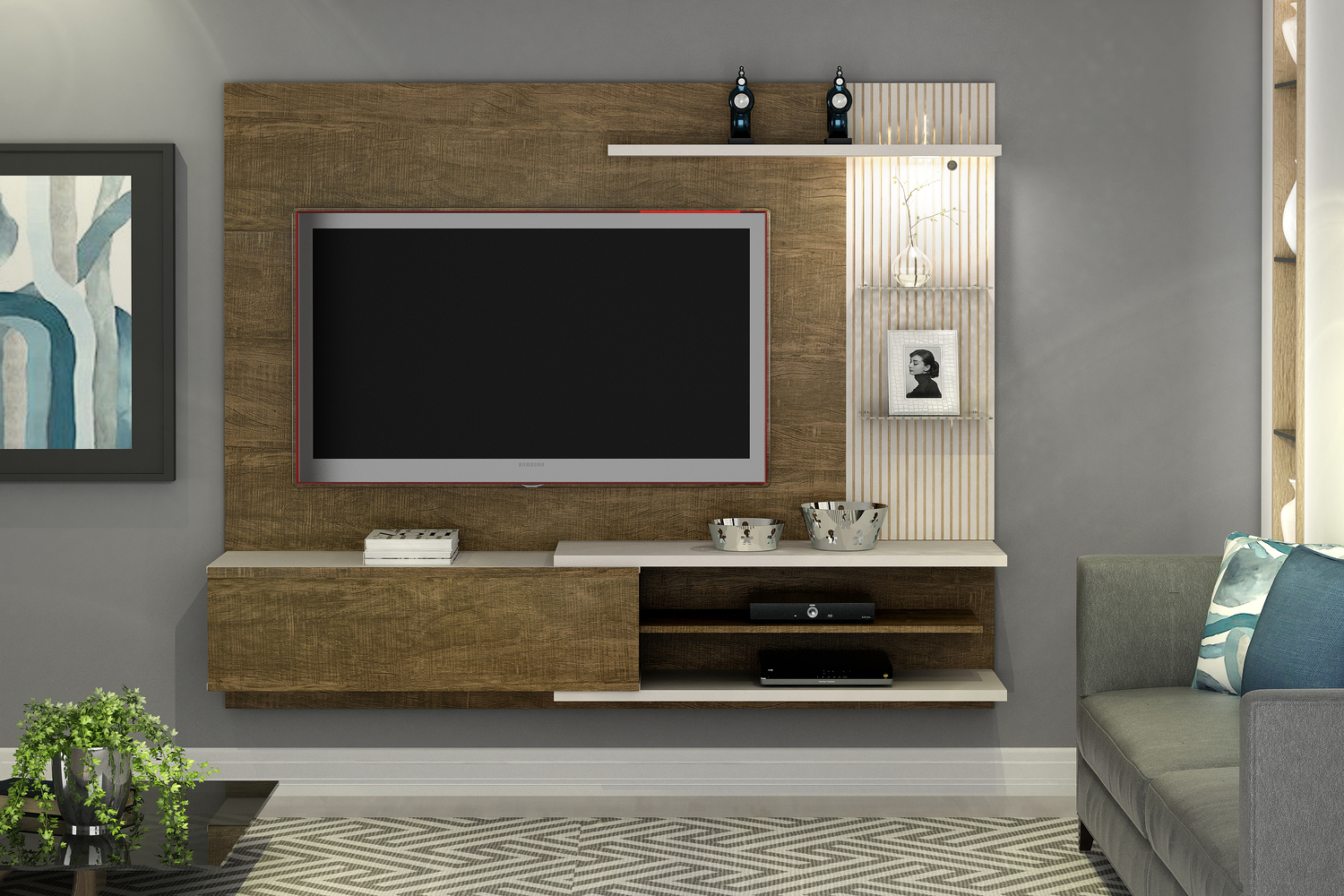 Home Suspenso para TVs ate 60 Polegadas Florida Valdemoveis Ipê/Off White