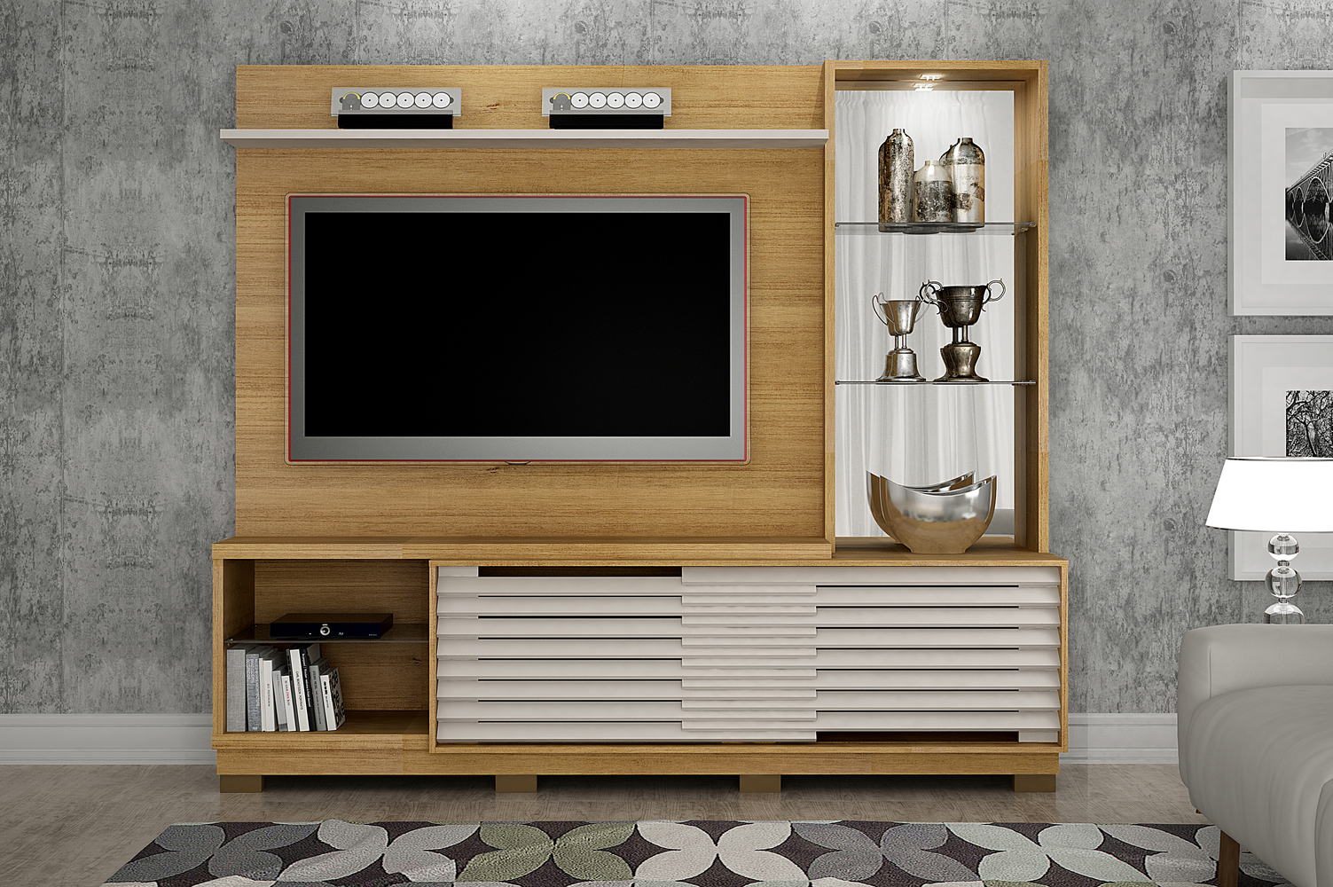 Home Theater Ravena para TV até 65 Polegadas Valdemoveis Cinamomo/Off White