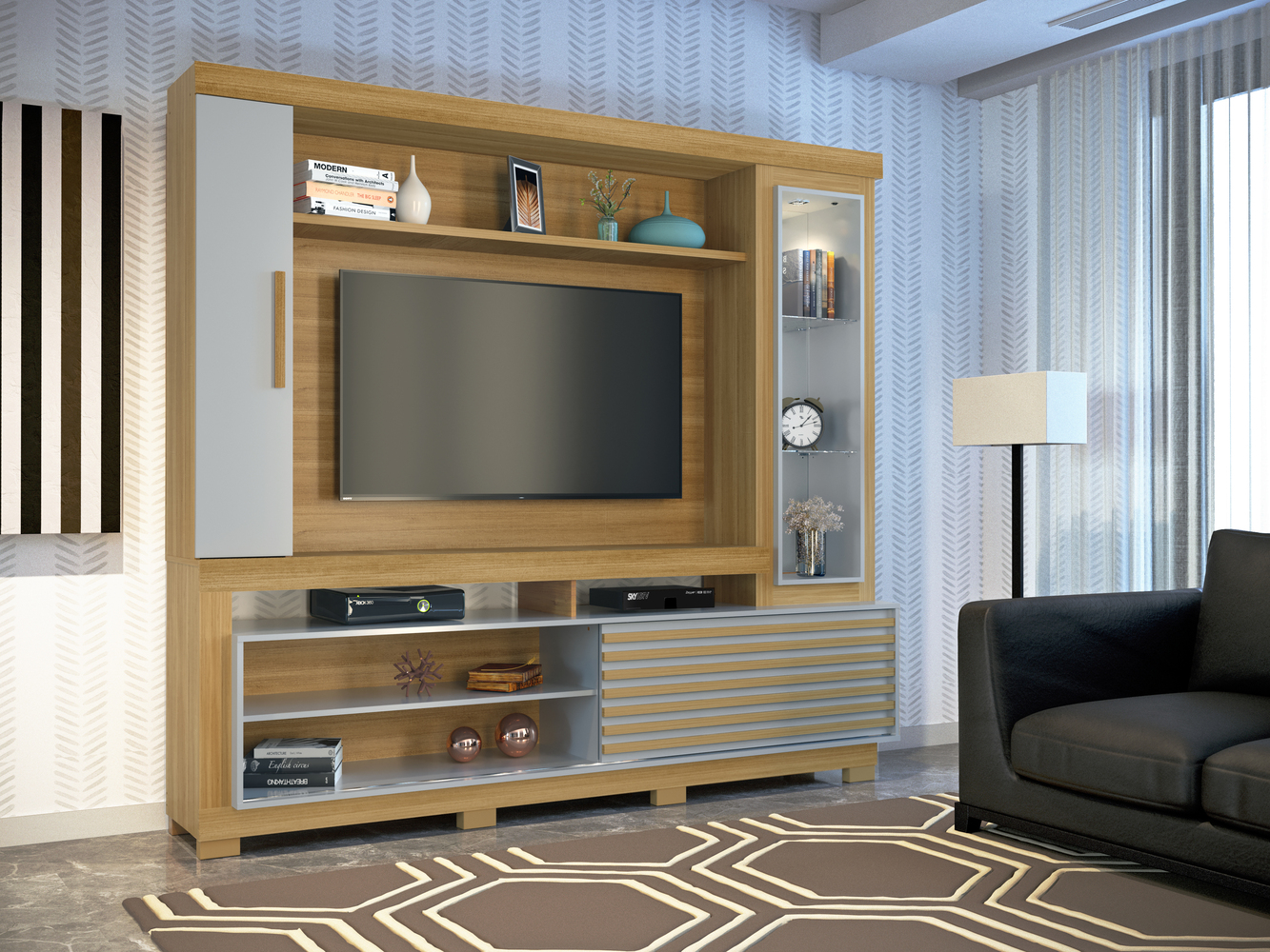 Home para TV até 60 Polegadas 1 Porta Deslizante Lexus Valdemóveis Cinamomo/Off White