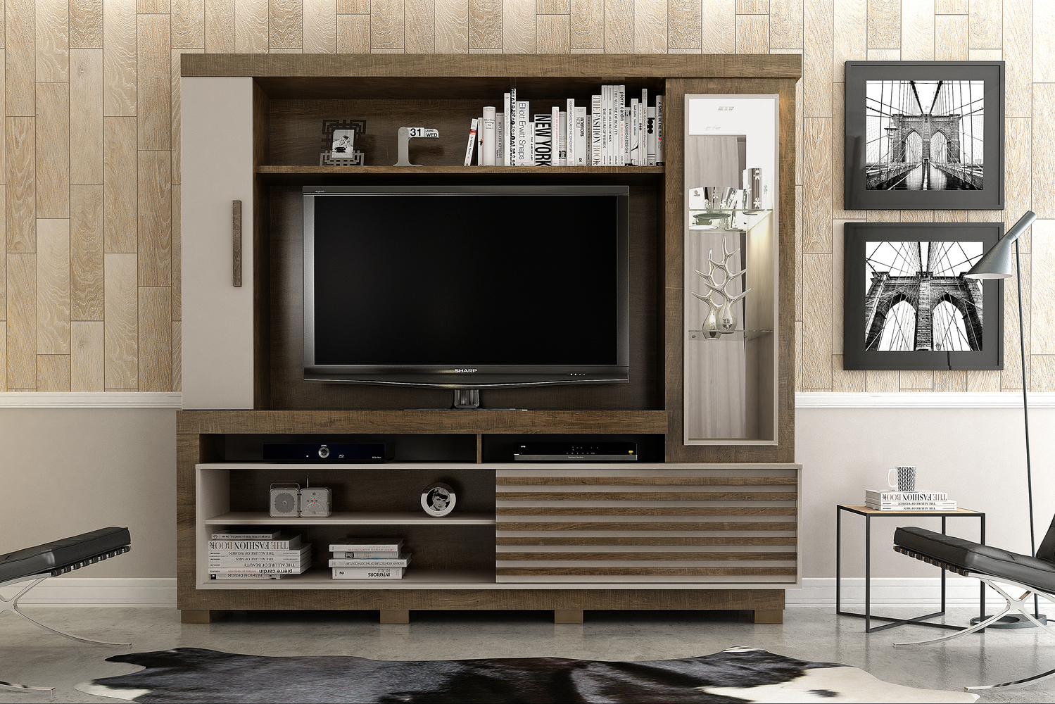 Home para TV até 60 Polegadas 1 Porta Deslizante Lexus Valdemóveis Ipê/Off White