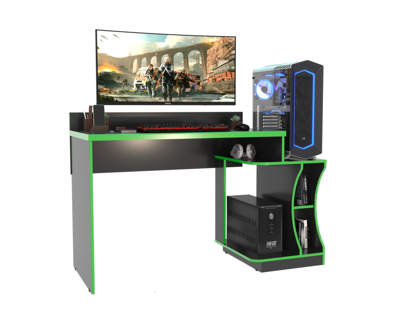 Mesa Gamer Office Valdemoveis Preto/Verde