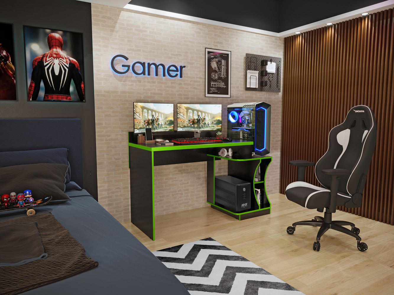 Mesa Gamer Office Valdemoveis Preto/Verde