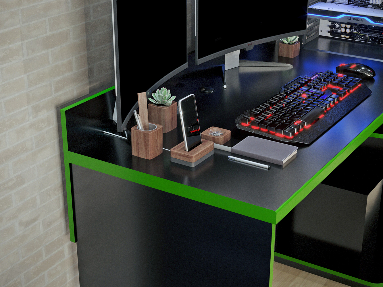 Mesa Gamer Office Valdemoveis Preto/Verde