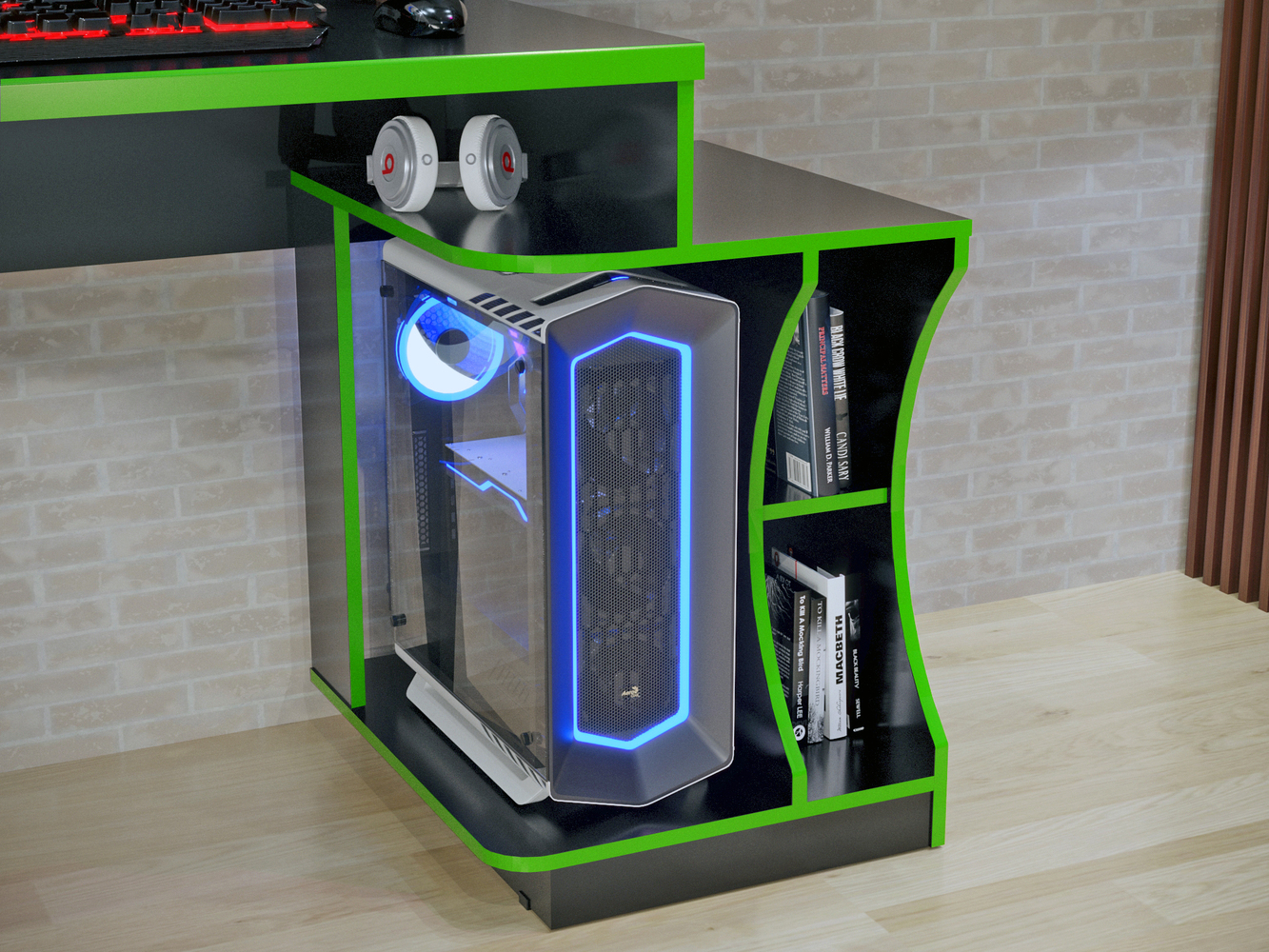 Mesa Gamer Office Valdemoveis Preto/Verde