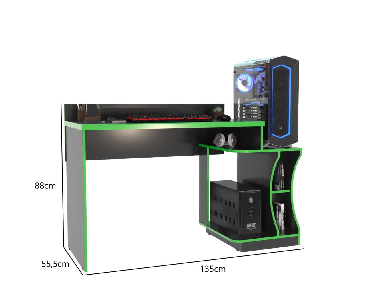 Mesa Gamer Office Valdemoveis Preto/Verde