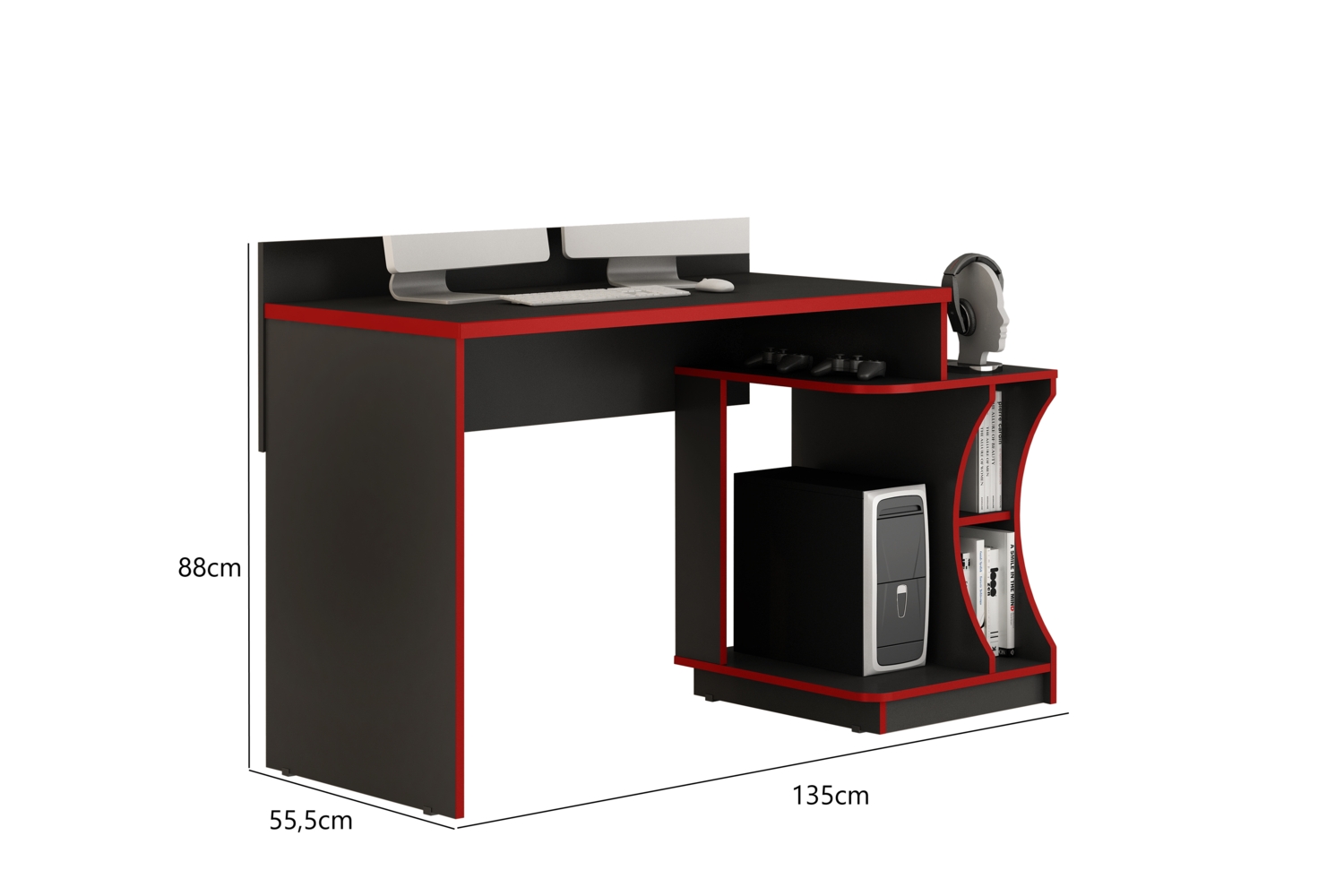 Mesa Gamer Office Valdemoveis Preto/Vermelho