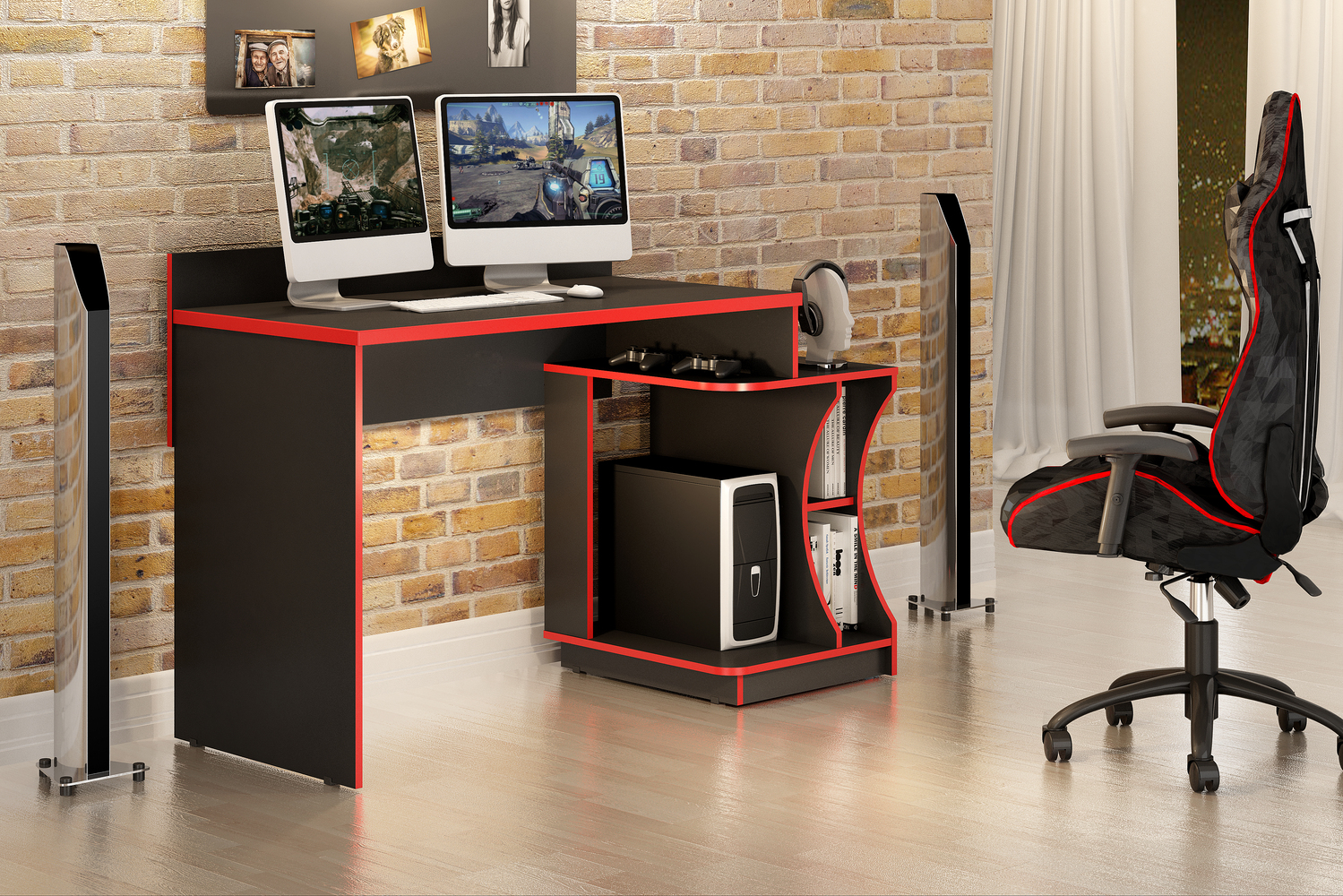 Mesa Gamer Office Valdemoveis Preto/Vermelho