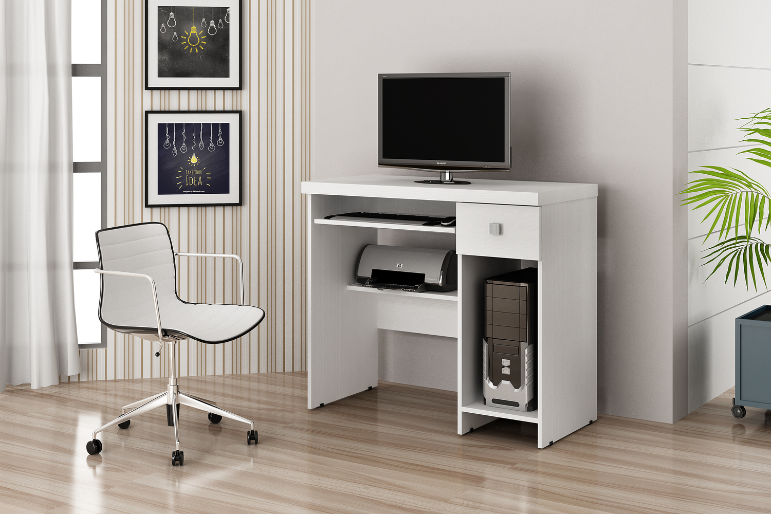 Mesa para Computador 1 Gaveta System Valdemoveis Branco
