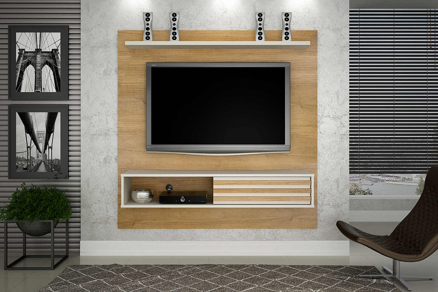 Painel Arizona Para Tv Até 50 Polegadas Com Porta De Correr Valdemoveis Cinamomo/Off White