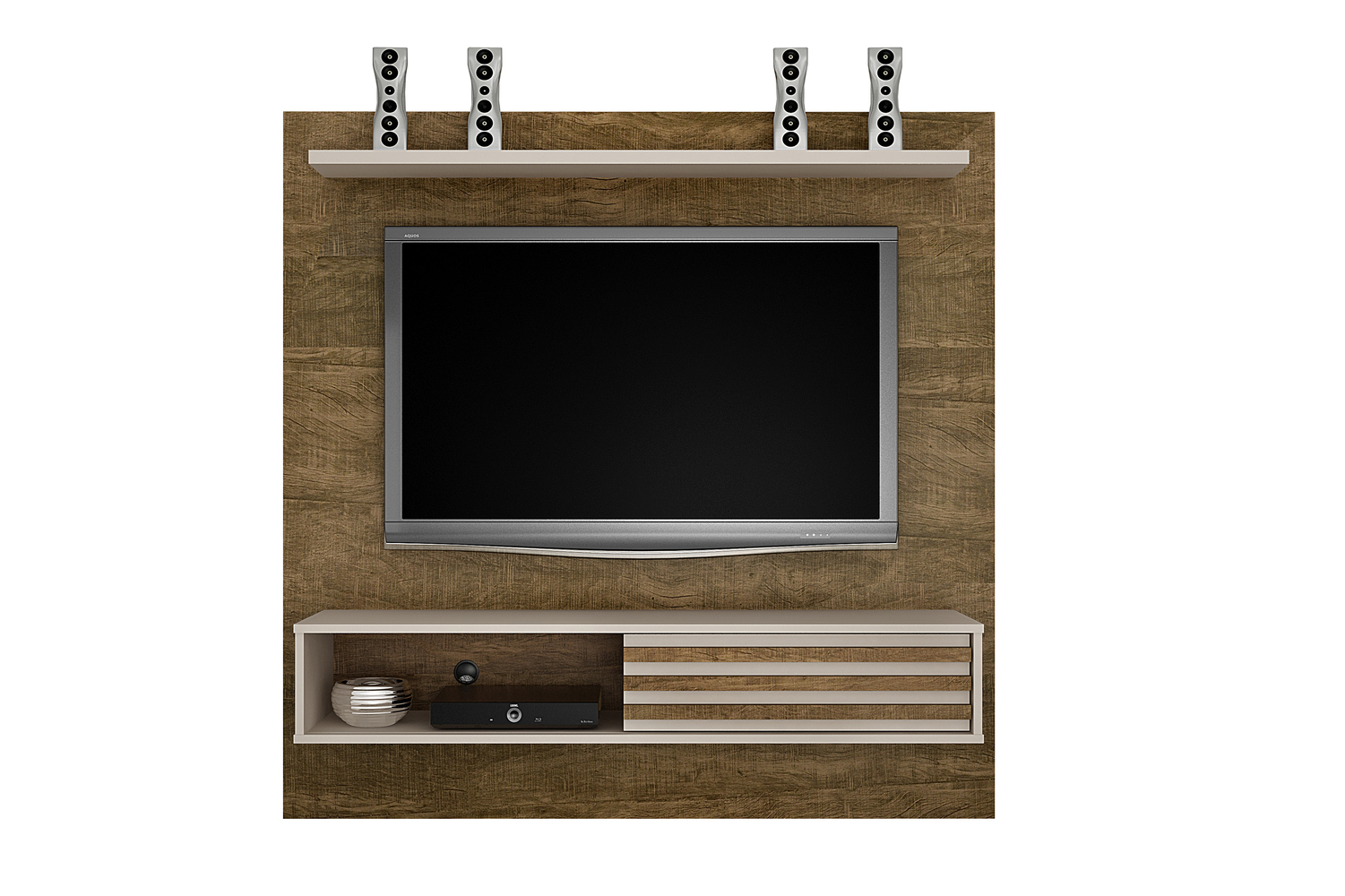 Painel Arizona Para Tv Até 50 Polegadas Com Porta De Correr Valdemoveis Ipê/Off White