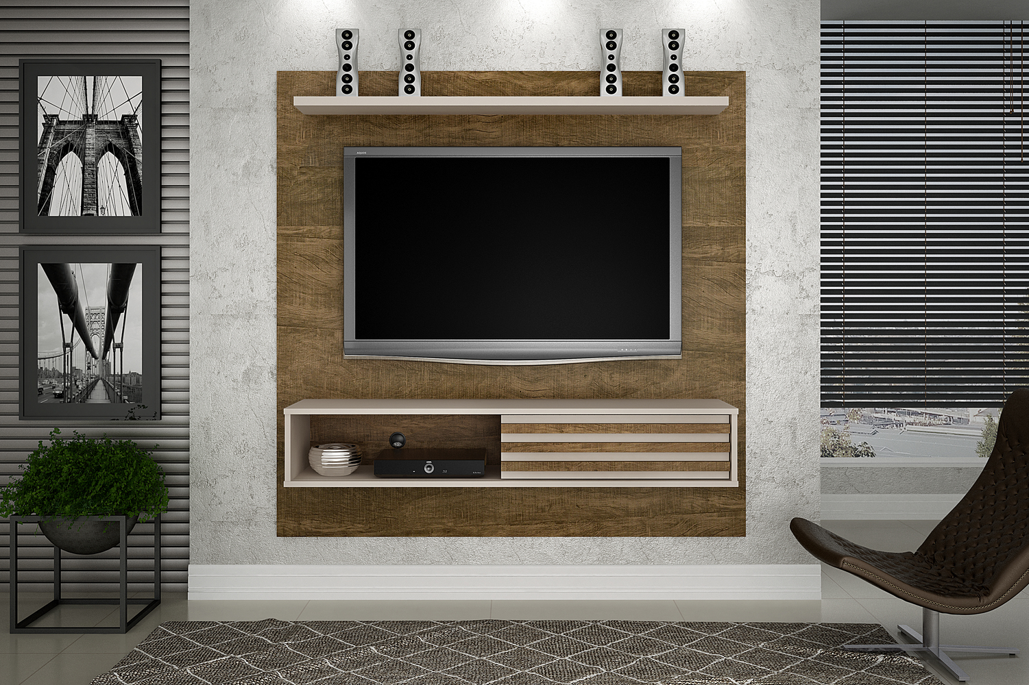 Painel Arizona Para Tv Até 50 Polegadas Com Porta De Correr Valdemoveis Ipê/Off White