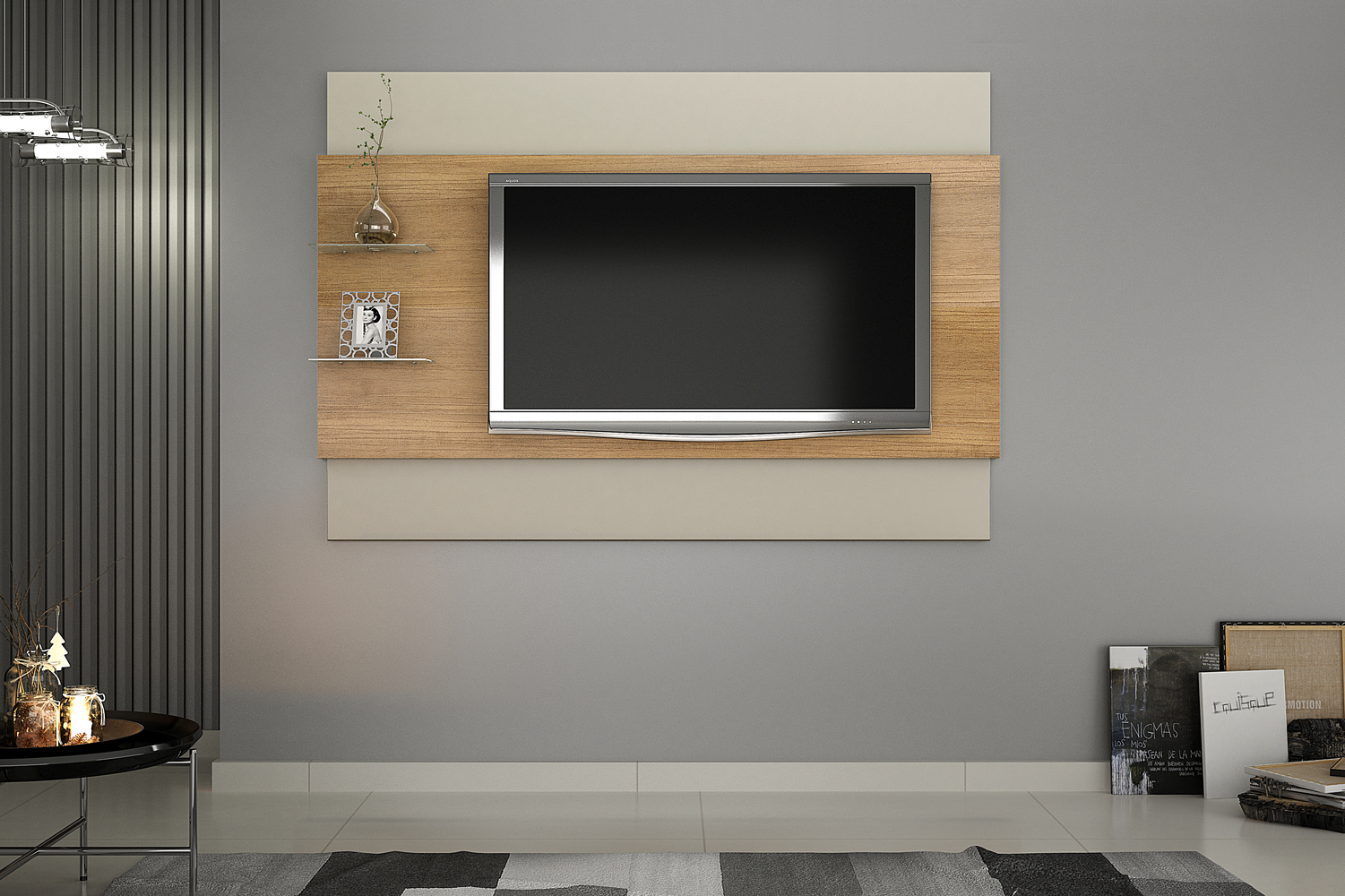 Painel para TV ate 65 Polegadas 2 Prateleiras Turim Valdemoveis Cinamomo/Off White