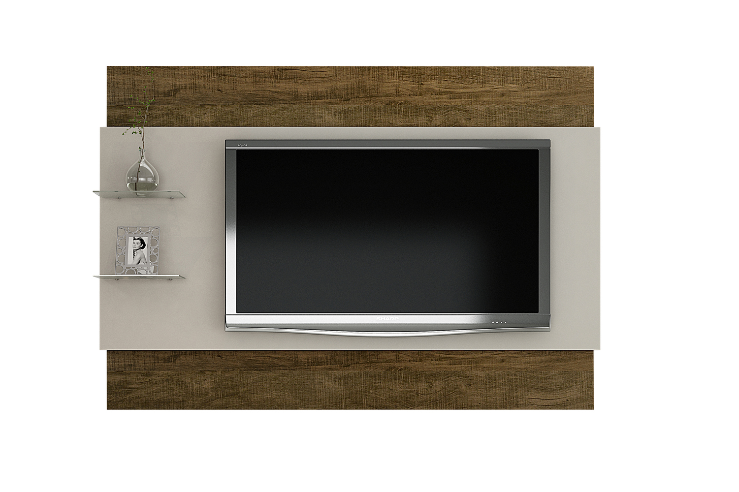 Painel para TV ate 65 Polegadas 2 Prateleiras Turim Valdemoveis Off White/Ipê