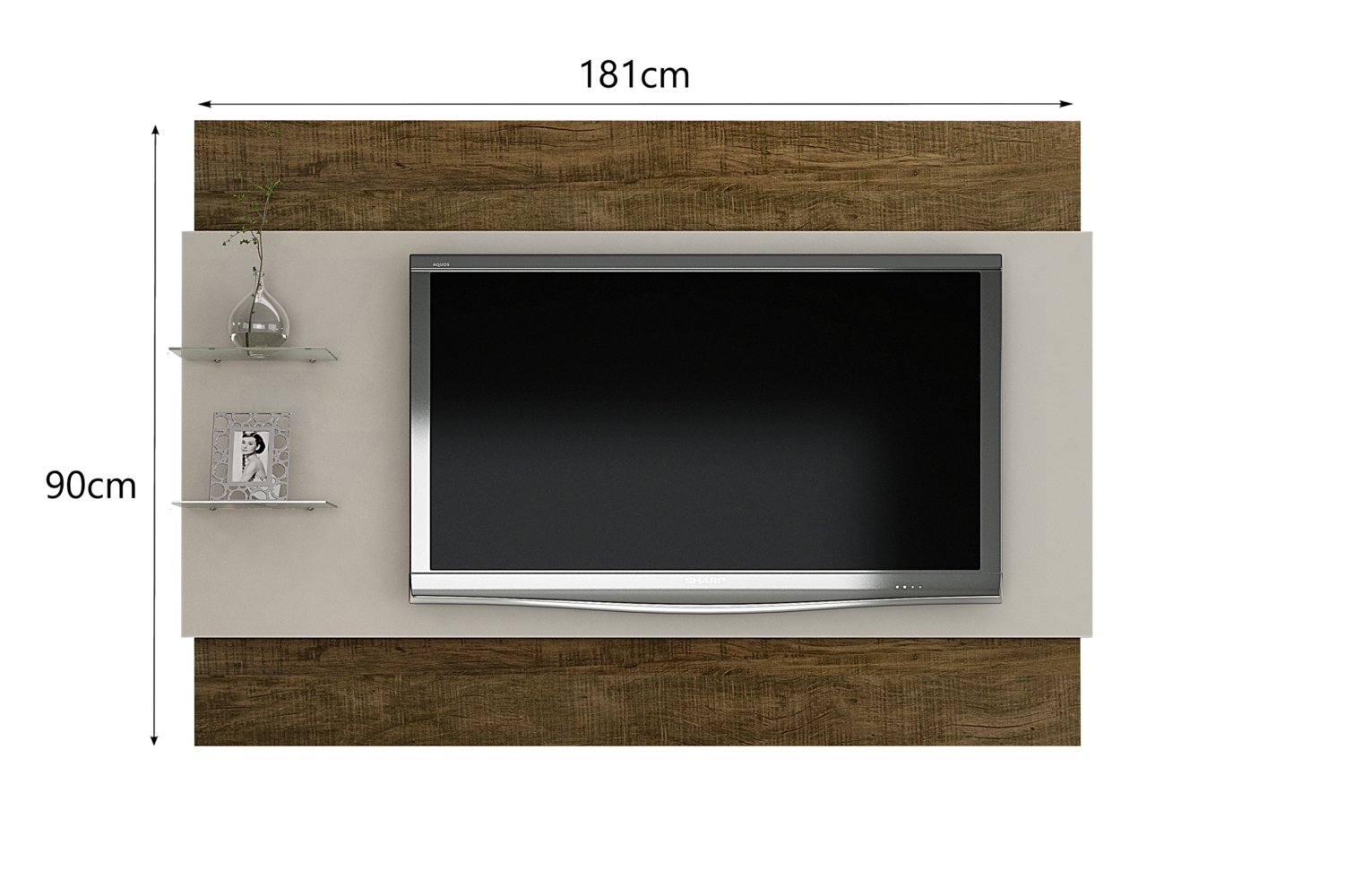 Painel para TV ate 65 Polegadas 2 Prateleiras Turim Valdemoveis Off White/Ipê