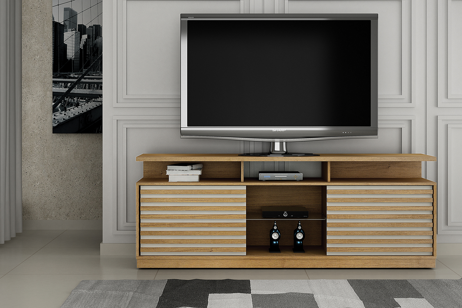 Rack Bancada Roma para TV ate 70 Polegadas Valdemoveis Cinamomo/Off White