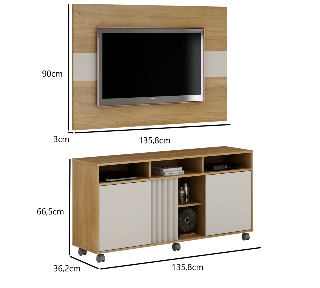 Rack Com Painel para TVs ate 50 Polegadas Viena Valdemoveis Cinamomo/Off White