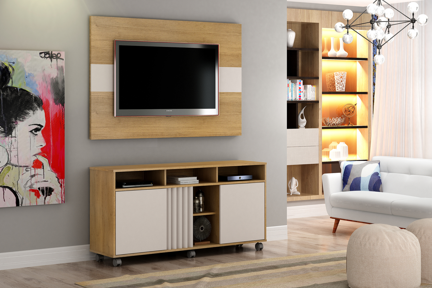 Rack Com Painel para TVs ate 50 Polegadas Viena Valdemoveis Cinamomo/Off White