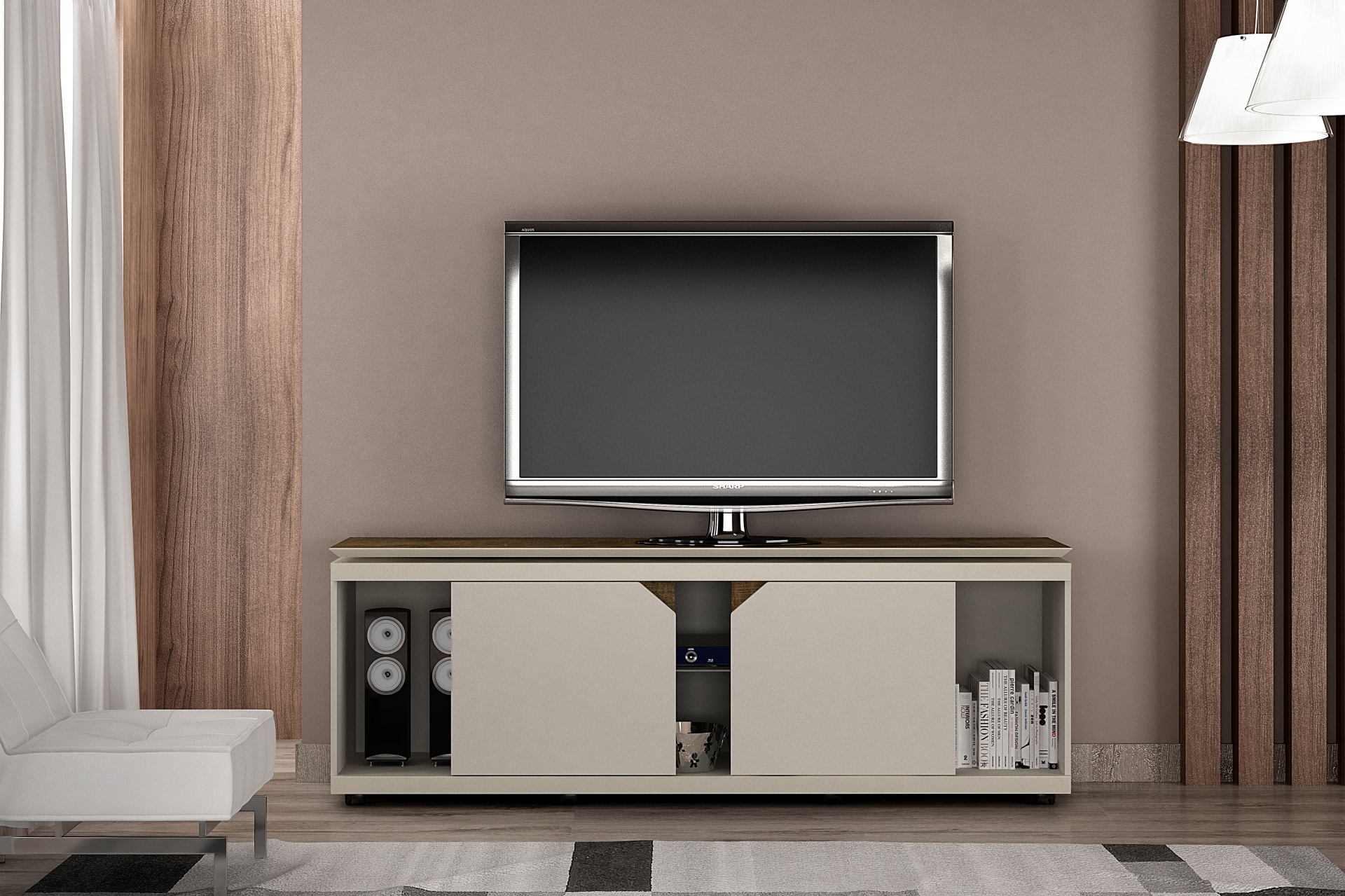 Rack Florença para TV ate 70 Polegadas Valdemoveis Off White/Ipê