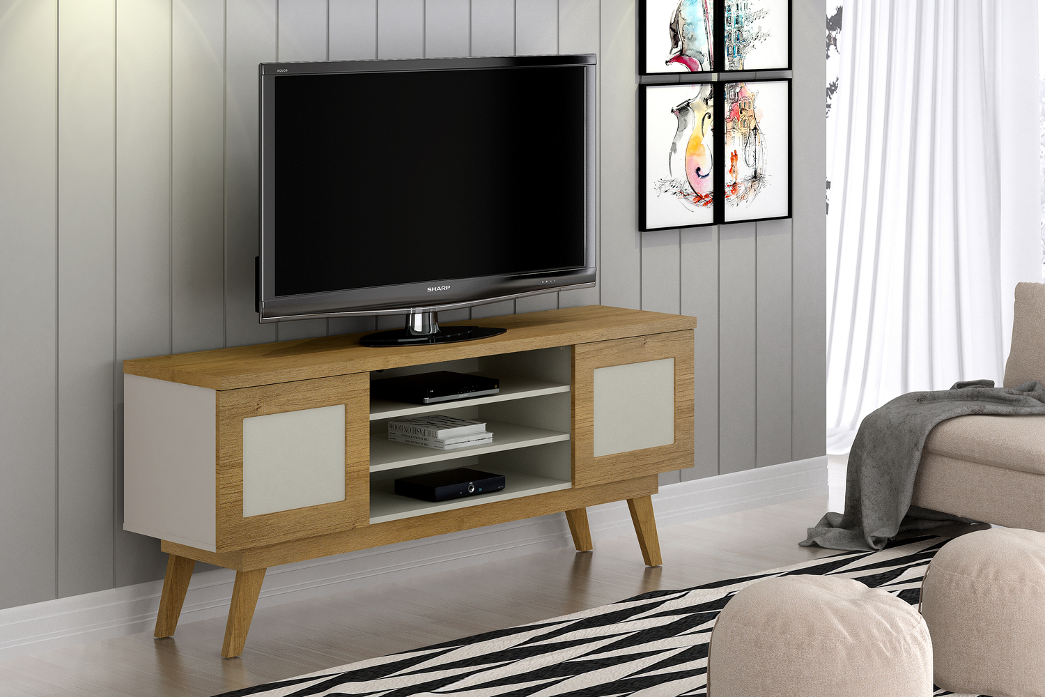 Rack para TV até 65 Polegadas 2 Portas Detroit Valdemoveis Cinamomo/Off White