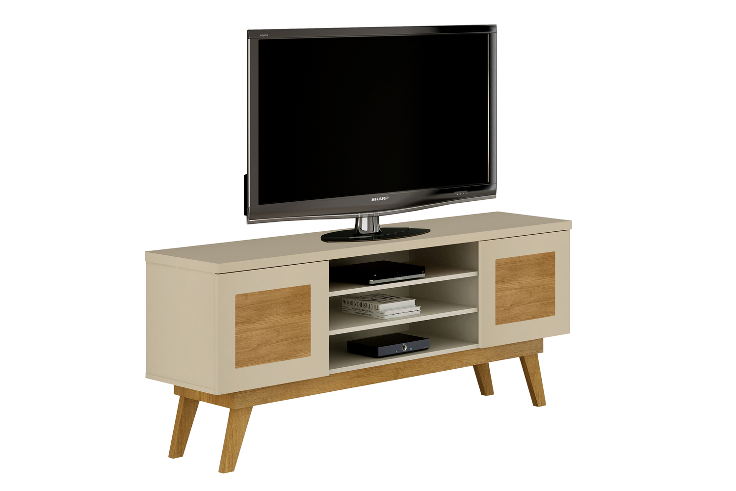 Rack para TV até 65 Polegadas 2 Portas Detroit Valdemoveis Off White/Cinamomo