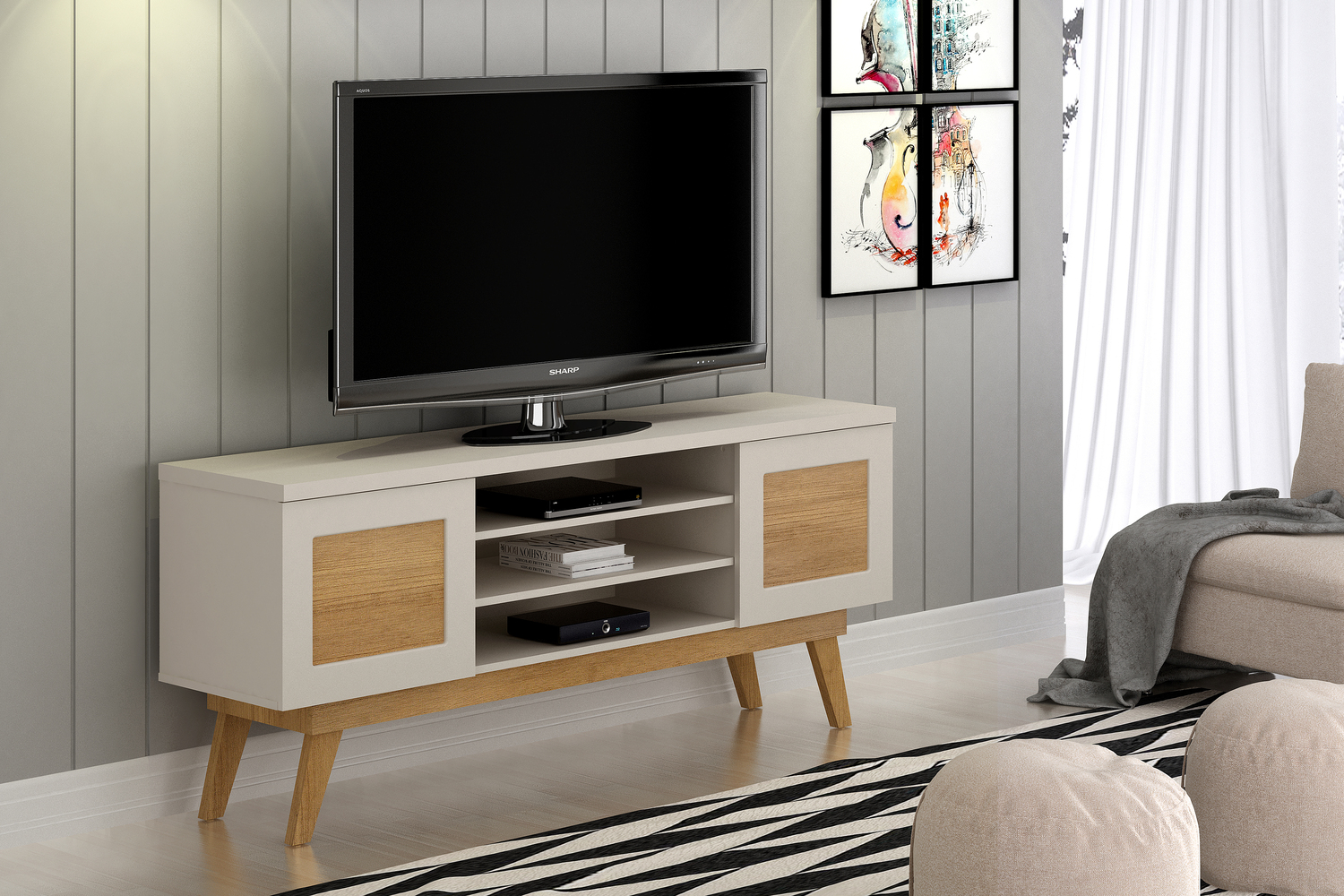 Rack para TV até 65 Polegadas 2 Portas Detroit Valdemoveis Off White/Cinamomo