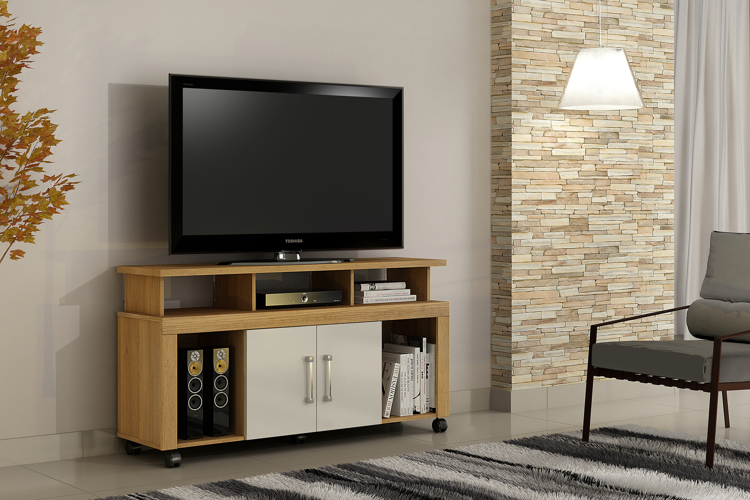 Rack para TV ate 47 Polegadas Espanha Valdemoveis Cinamomo/Off White
