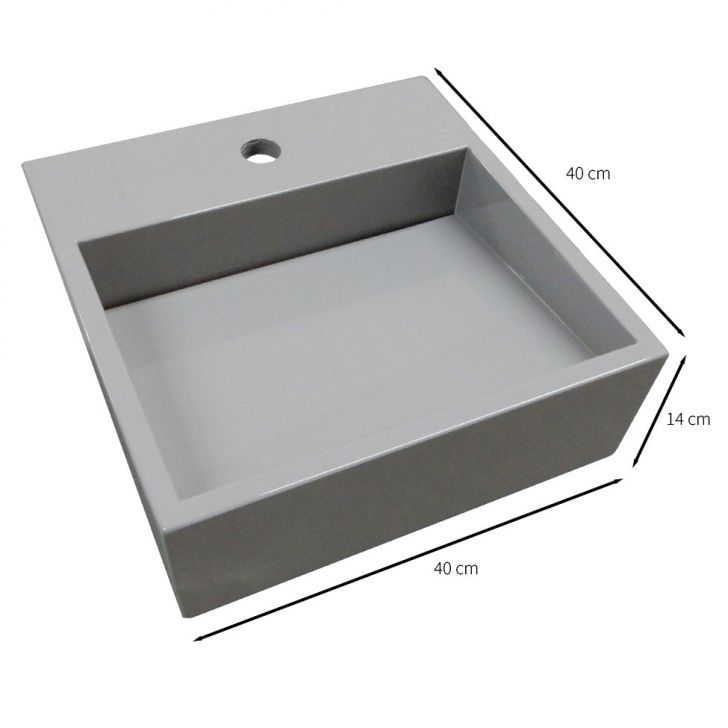 [OUTLET] Cuba para Banheiro Quadrada Jade Chumbo 40x40 cm