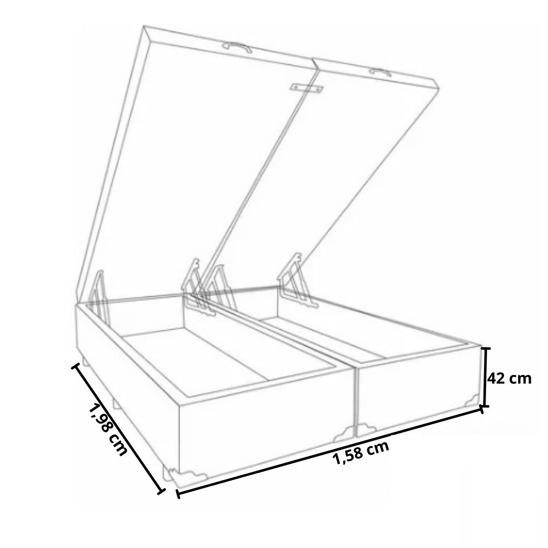 Base para Cama Box Queen com Baú Corino Cinza Bipartida