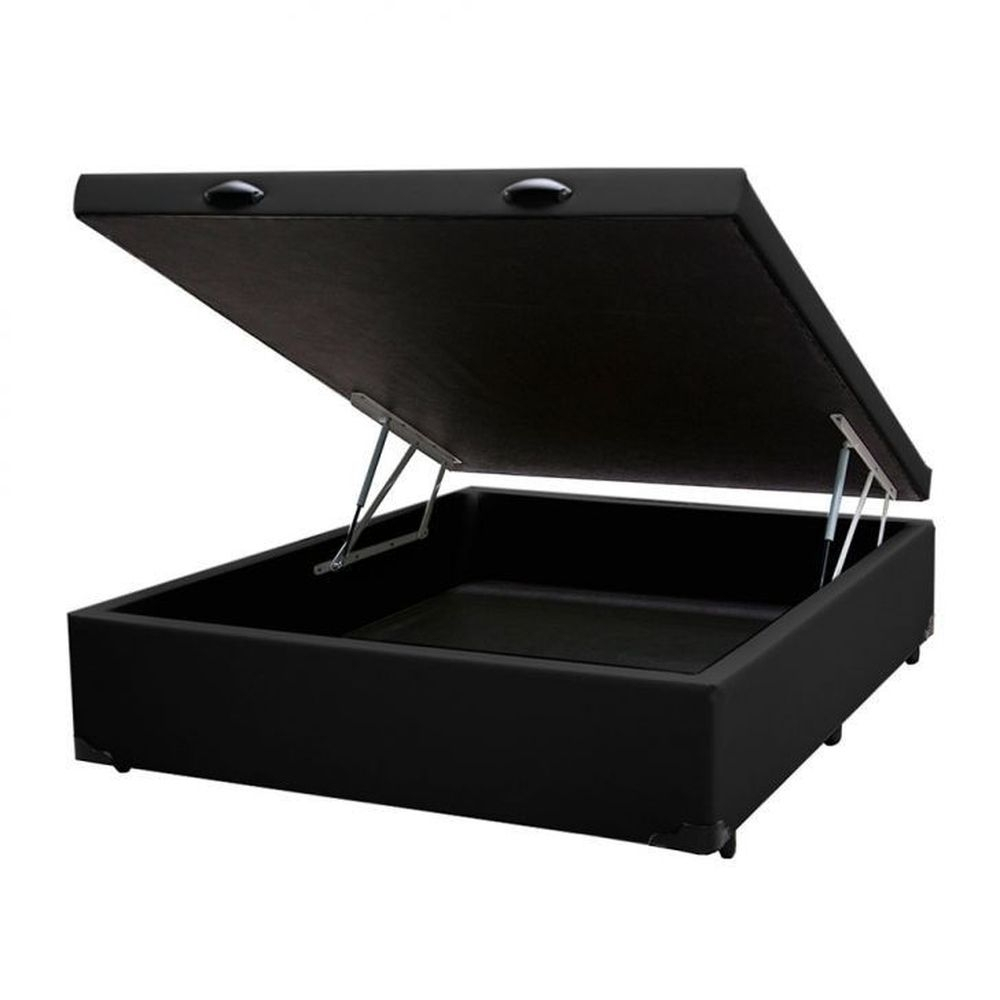 Cama Baú Casal Box 1,38x1,88cm Corino Preto