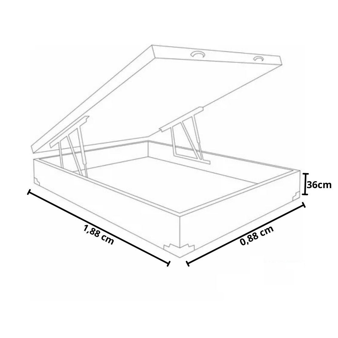 Cama Baú Casal Box 1,38x1,88cm Corino Preto