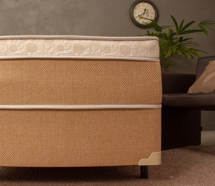 Cama Box de Casal + Colchão Molas Ensacadas de Chenille Bege