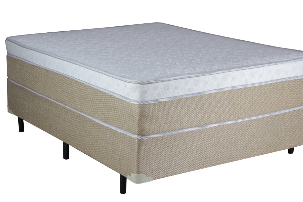 Cama Box de Casal + Colchão Molas Ensacadas de Chenille Bege
