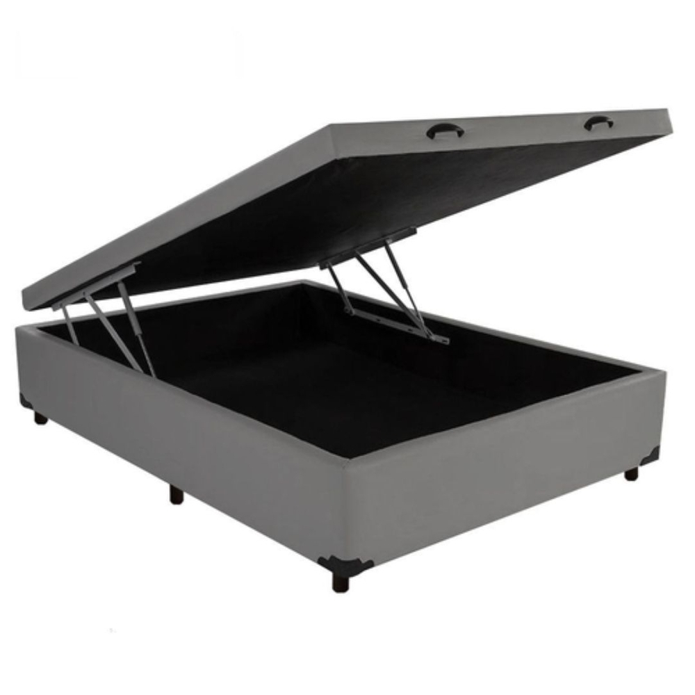 Cama Casal Baú Corino Cinza 1,38x1,88cm