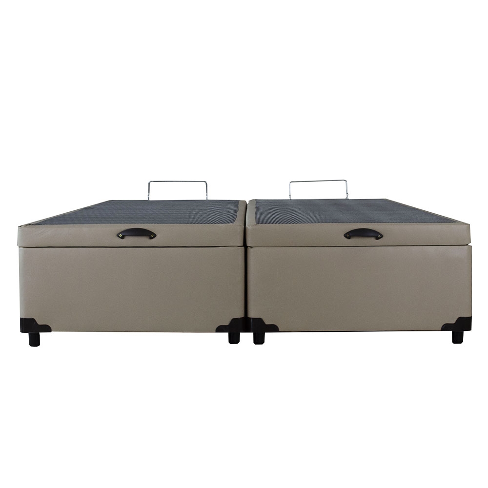 Cama King Baú 1,92cm x 2,03cm Bipartida Corino Bege