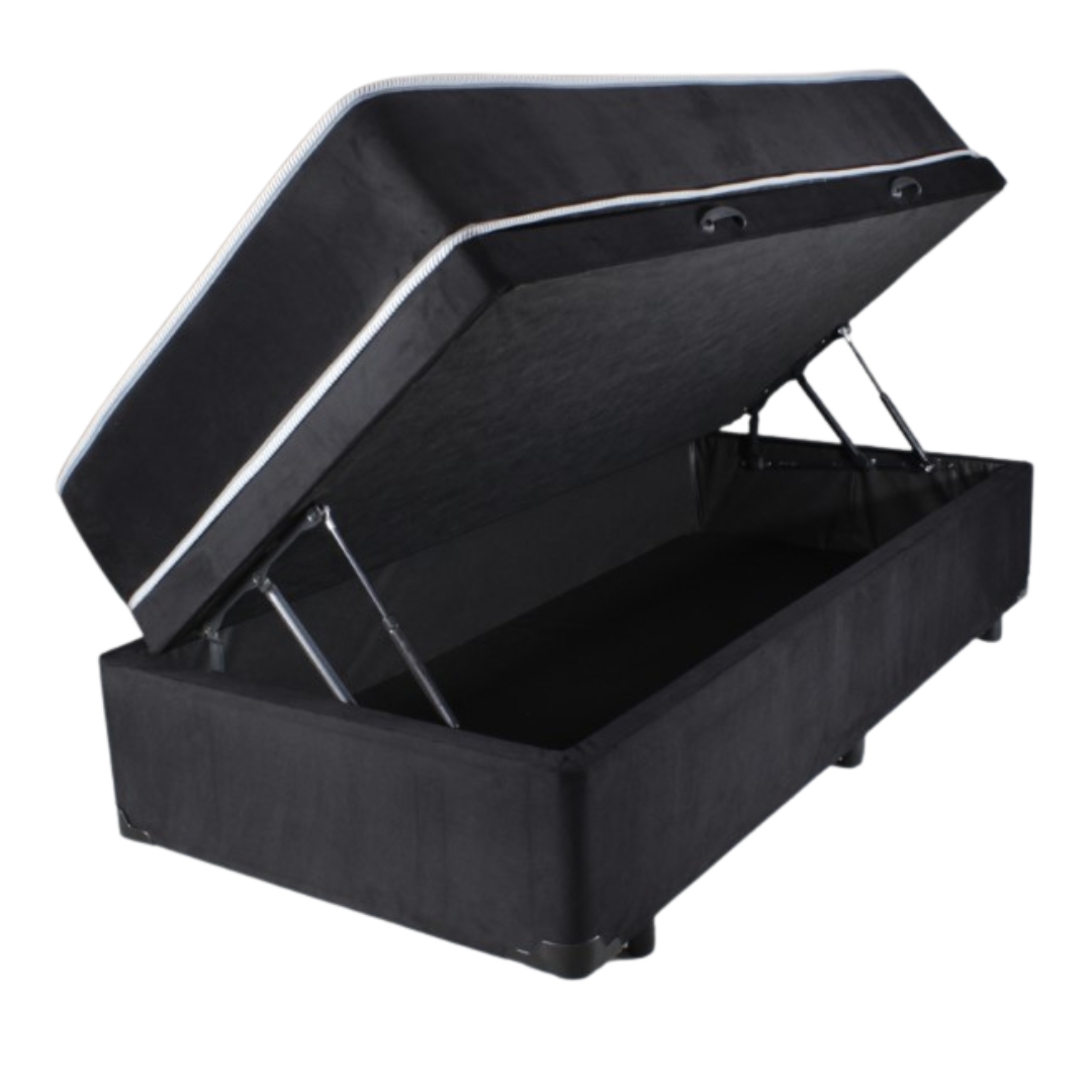Cama Solteirão Box Baú  P/ Colchão 0,96cm x 2,03cm Suede Preto